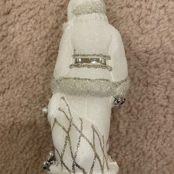 Santa Claus White Blown Glass White Ornament.  Jeweled.  Approximately 7.5” tall - Picture 4 of 4